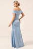 Load image into Gallery viewer, Sky Blue Satin Off the Shoulder Mermaid Maxi Bridesmaid Dress with Slit
