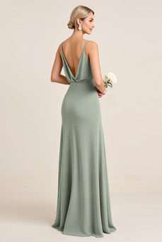 Matcha Sheath Maxi Spaghetti Straps Bridesmaid Dress With Slit