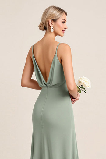 Matcha Sheath Maxi Spaghetti Straps Bridesmaid Dress With Slit