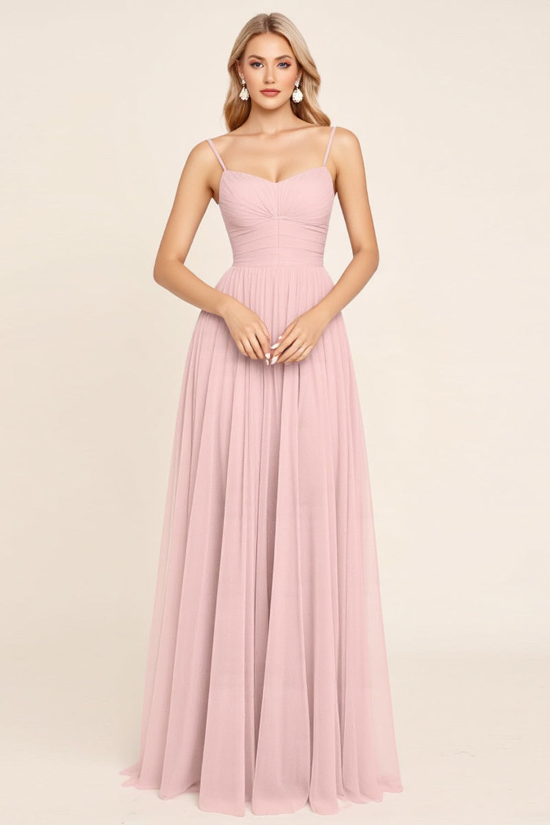 Load image into Gallery viewer, Candy Pink Spaghetti Straps A Line Maxi Bridesmaid Dress