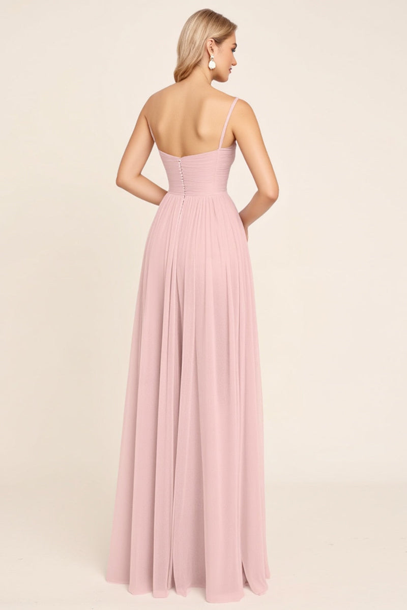 Load image into Gallery viewer, Candy Pink Spaghetti Straps A Line Maxi Bridesmaid Dress
