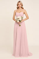 Load image into Gallery viewer, Candy Pink Spaghetti Straps A Line Maxi Bridesmaid Dress