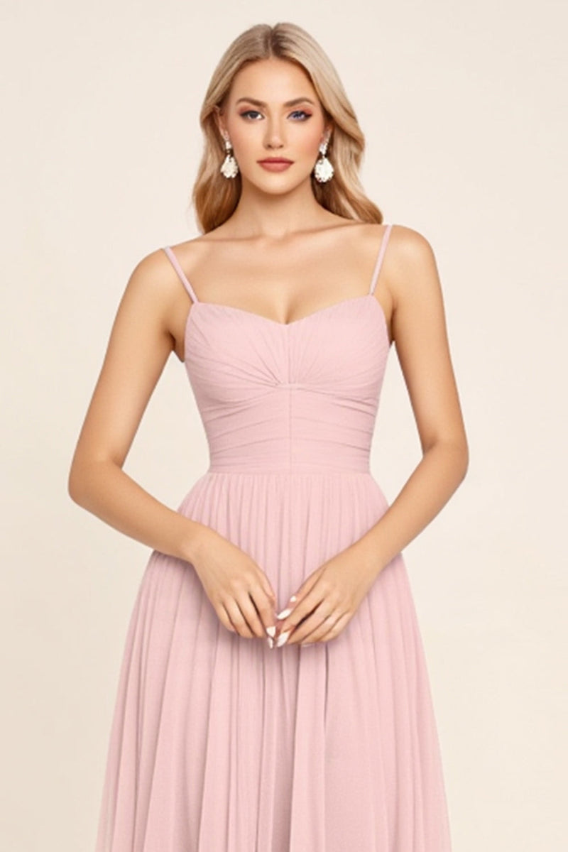 Load image into Gallery viewer, Candy Pink Spaghetti Straps A Line Maxi Bridesmaid Dress