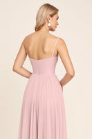 Load image into Gallery viewer, Candy Pink Spaghetti Straps A Line Maxi Bridesmaid Dress