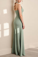 Load image into Gallery viewer, Matcha Sheath Halter Maxi Bridesmaid Dress with Slit