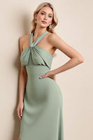 Load image into Gallery viewer, Matcha Sheath Halter Maxi Bridesmaid Dress with Slit