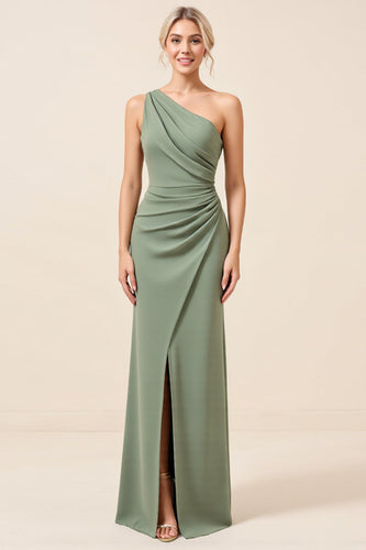 Matcha Maxi Sheath One Shoulder Bridesmaid Dress with Slit