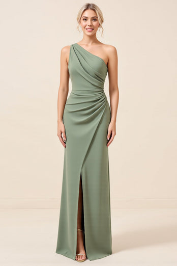 Matcha Maxi Sheath One Shoulder Bridesmaid Dress with Slit