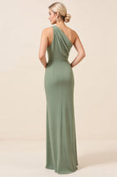 Load image into Gallery viewer, Matcha Maxi Sheath One Shoulder Bridesmaid Dress with Slit