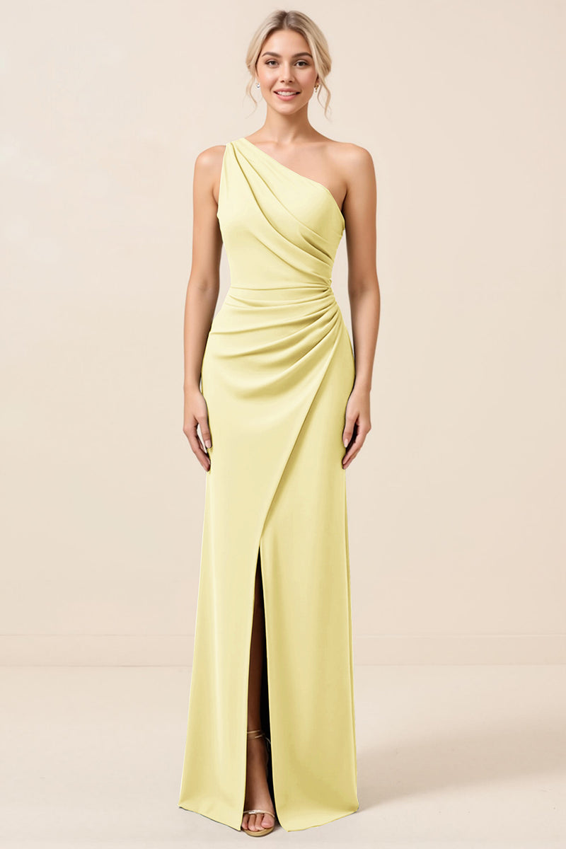 Load image into Gallery viewer, Matcha Maxi Sheath One Shoulder Bridesmaid Dress with Slit