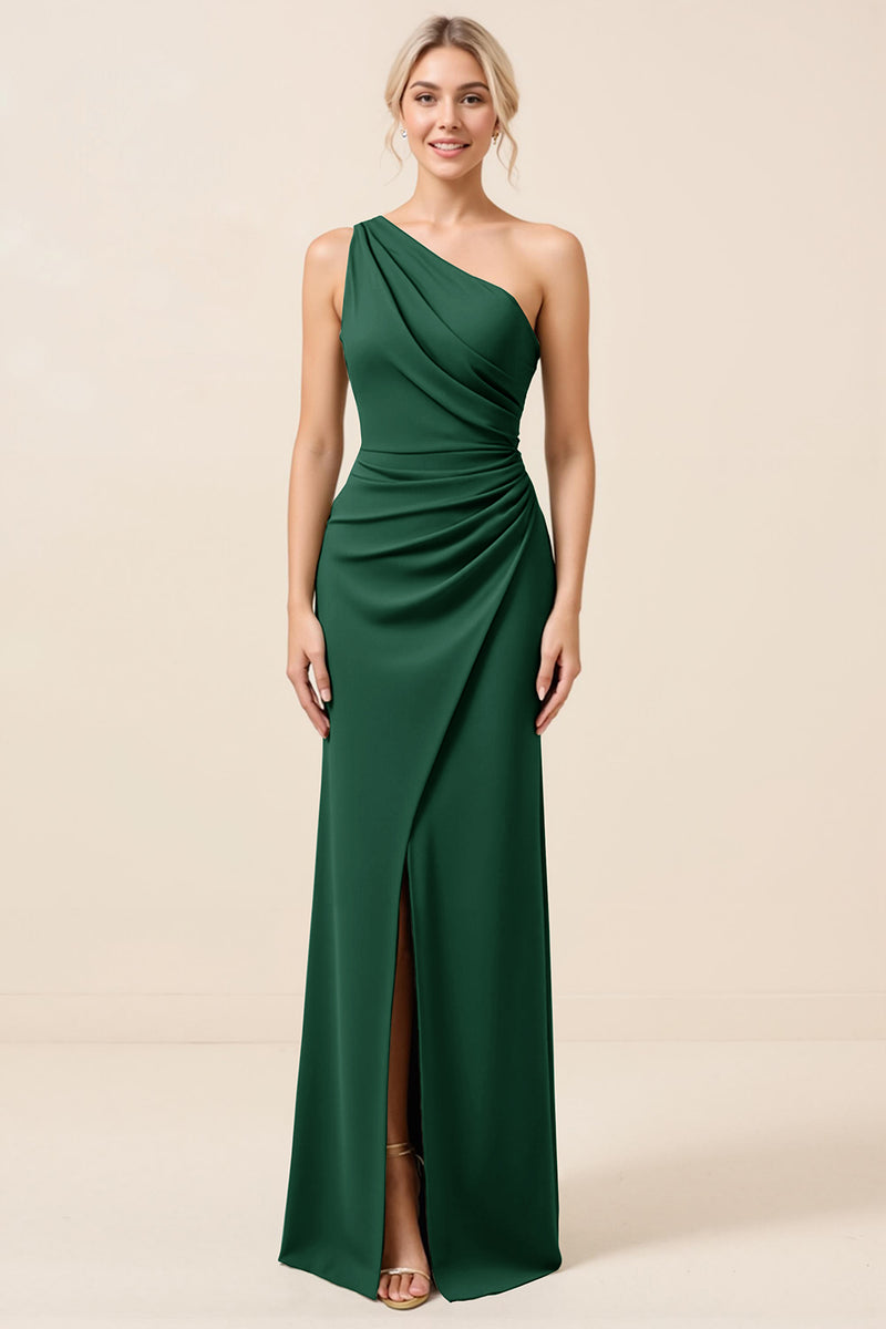 Load image into Gallery viewer, Matcha Maxi Sheath One Shoulder Bridesmaid Dress with Slit