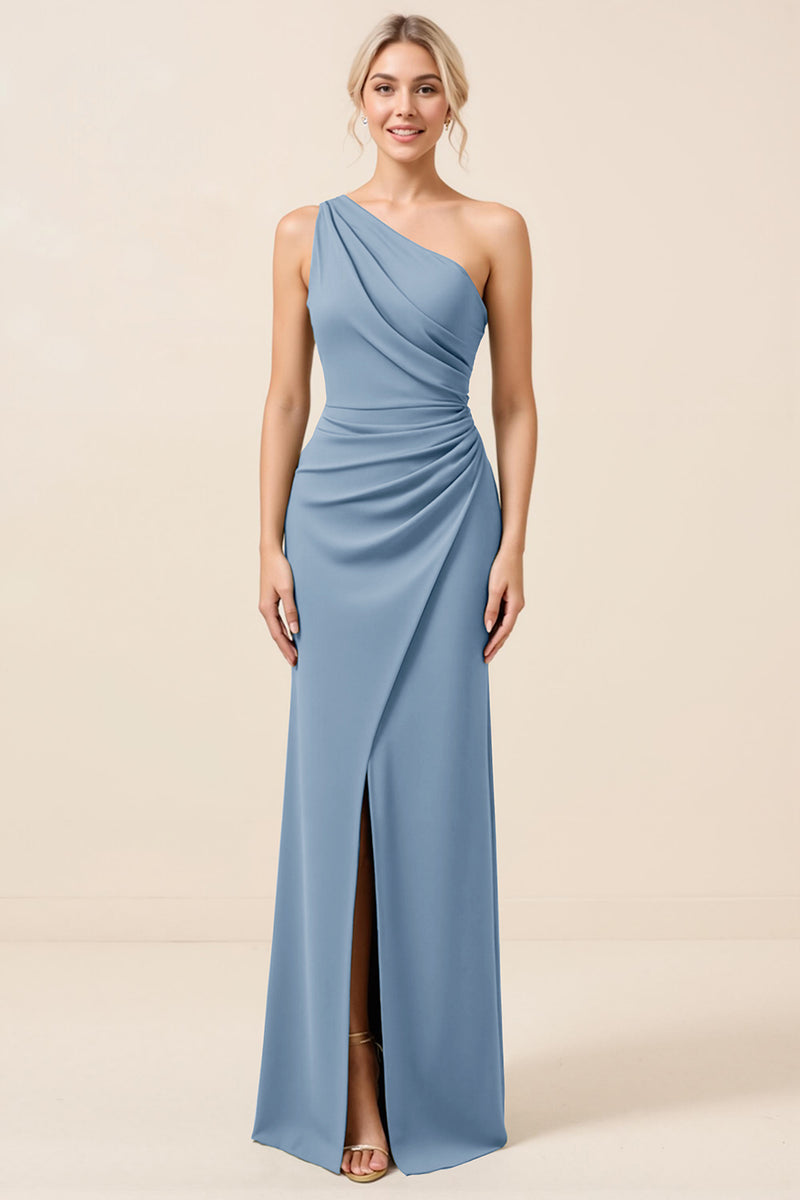 Load image into Gallery viewer, Matcha Maxi Sheath One Shoulder Bridesmaid Dress with Slit