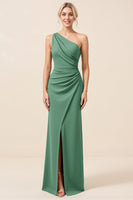 Load image into Gallery viewer, Matcha Maxi Sheath One Shoulder Bridesmaid Dress with Slit