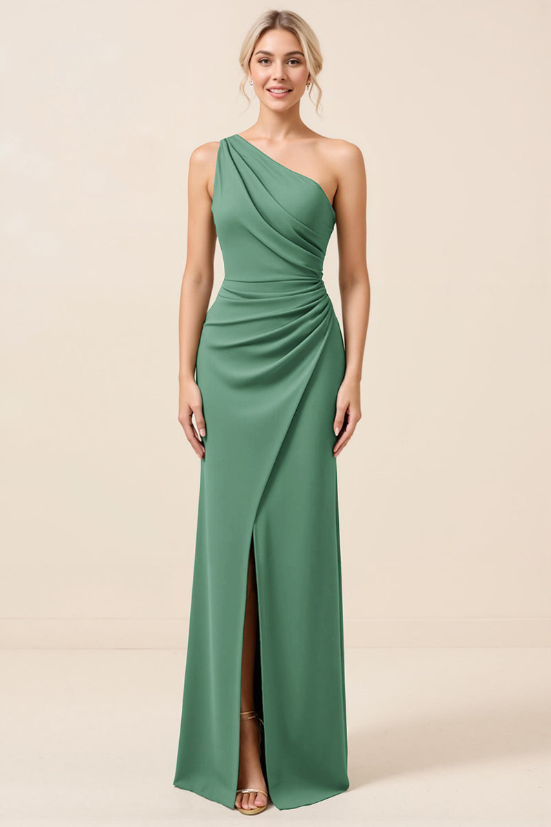 Load image into Gallery viewer, Matcha Maxi Sheath One Shoulder Bridesmaid Dress with Slit