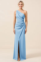 Load image into Gallery viewer, Matcha Maxi Sheath One Shoulder Bridesmaid Dress with Slit