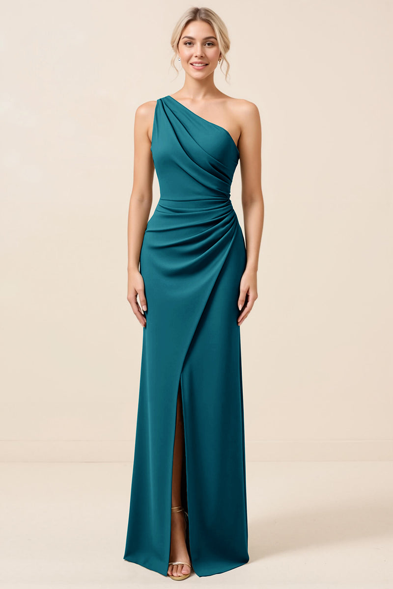 Load image into Gallery viewer, Matcha Maxi Sheath One Shoulder Bridesmaid Dress with Slit