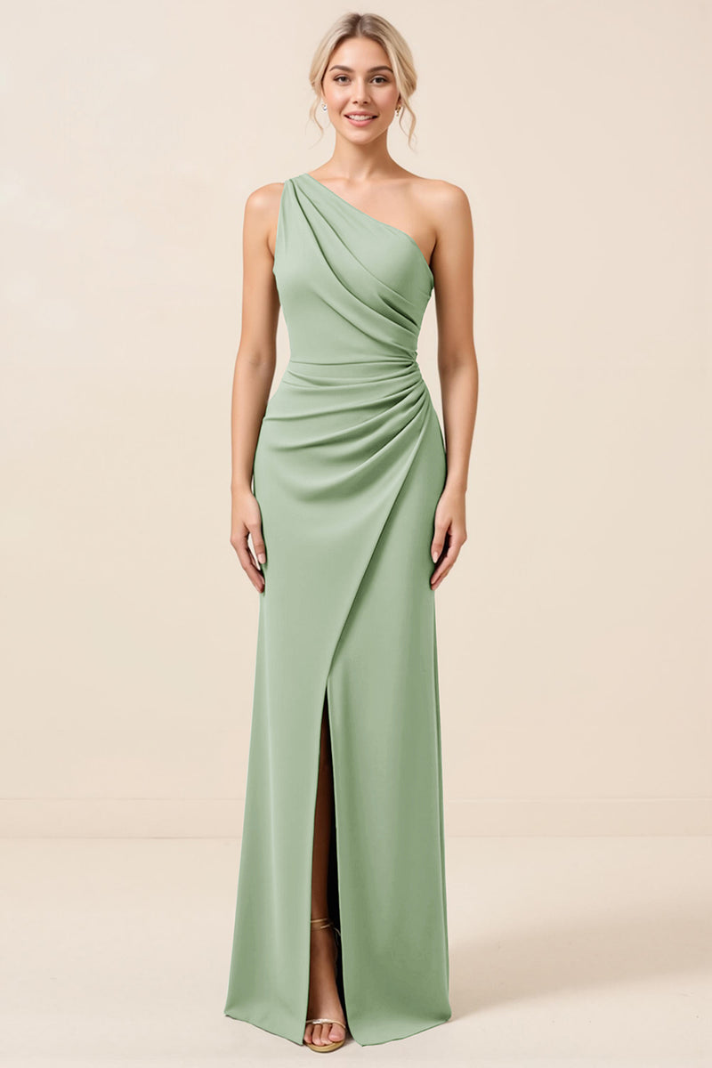 Load image into Gallery viewer, Matcha Maxi Sheath One Shoulder Bridesmaid Dress with Slit
