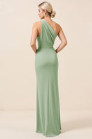 Load image into Gallery viewer, Matcha Maxi Sheath One Shoulder Bridesmaid Dress with Slit