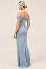 Load image into Gallery viewer, Dusty Blue Sheath Maxi Off the Shoulder Bridesmaid Dress With Slit
