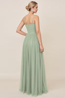 Load image into Gallery viewer, Matcha A Line Maxi Spaghetti Straps Bridesmaid Dress with Slit