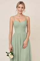 Load image into Gallery viewer, Matcha A Line Maxi Spaghetti Straps Bridesmaid Dress with Slit