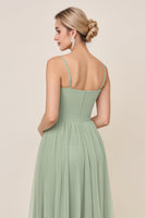 Load image into Gallery viewer, Matcha A Line Maxi Spaghetti Straps Bridesmaid Dress with Slit