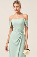 Load image into Gallery viewer, Mint Sheath Off the Shoulder Maxi Bridesmaid Dress with Slit