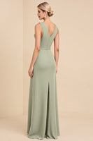 Load image into Gallery viewer, Sage Sheath V Neck Cut Out Maxi Bridesmaid Dress