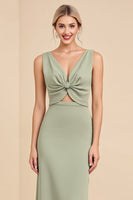 Load image into Gallery viewer, Sage Sheath V Neck Cut Out Maxi Bridesmaid Dress