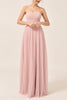 Load image into Gallery viewer, Blush Pink A Line Strapless Maxi Bridesmaid Dress