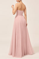 Load image into Gallery viewer, Blush Pink A Line Strapless Maxi Bridesmaid Dress