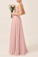 Load image into Gallery viewer, Blush Pink A Line Strapless Maxi Bridesmaid Dress