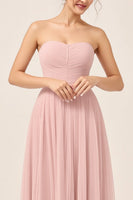 Load image into Gallery viewer, Blush Pink A Line Strapless Maxi Bridesmaid Dress