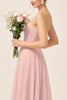Load image into Gallery viewer, Blush Pink A Line Strapless Maxi Bridesmaid Dress