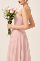 Load image into Gallery viewer, Blush Pink A Line Strapless Maxi Bridesmaid Dress