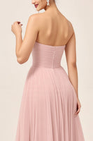 Load image into Gallery viewer, Blush Pink A Line Strapless Maxi Bridesmaid Dress
