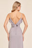 Load image into Gallery viewer, Silver Sheath Spaghetti Straps Maxi Bridesmaid Dress with Slit