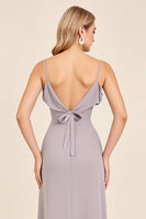 Load image into Gallery viewer, Silver Sheath Spaghetti Straps Maxi Bridesmaid Dress with Slit
