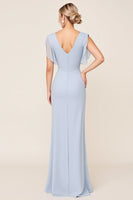 Load image into Gallery viewer, Light Blue V Neck Sheath Maxi Bridesmaid Dress