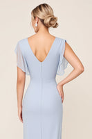 Load image into Gallery viewer, Light Blue V Neck Sheath Maxi Bridesmaid Dress