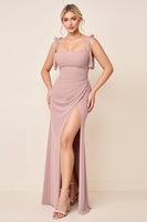 Load image into Gallery viewer, Dusty Rose Chiffon Mermaid Maxi Bridesmaid Dress with Slit