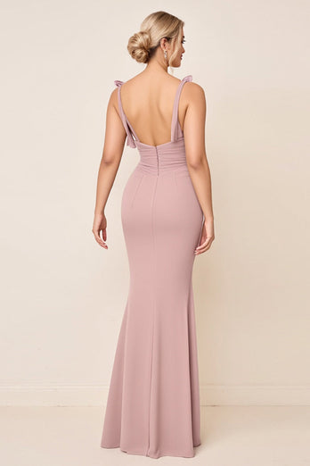 Dusty Rose Chiffon Mermaid Maxi Bridesmaid Dress with Slit