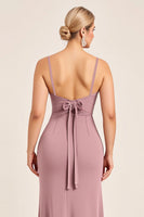Load image into Gallery viewer, Vintage Mauve Spaghetti Straps Sheath Maxi Bridesmaid Dress with Bow