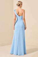 Load image into Gallery viewer, Sky Blue One Shoulder Sheath Maxi Bridesmaid Dress
