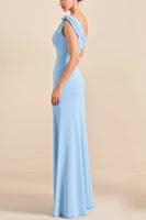 Load image into Gallery viewer, Sky Blue One Shoulder Sheath Maxi Bridesmaid Dress