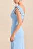 Load image into Gallery viewer, Sky Blue One Shoulder Sheath Maxi Bridesmaid Dress