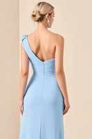 Load image into Gallery viewer, Sky Blue One Shoulder Sheath Maxi Bridesmaid Dress