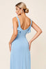 Load image into Gallery viewer, Sky Blue Maxi V Neck Ruched Sheath Bridesmaid Dress with Ruffles