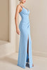 Load image into Gallery viewer, Sky Blue Spaghetti Straps Sheath Maxi Bridesmaid Dress with Slit