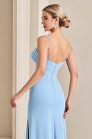Load image into Gallery viewer, Sky Blue Spaghetti Straps Sheath Maxi Bridesmaid Dress with Slit